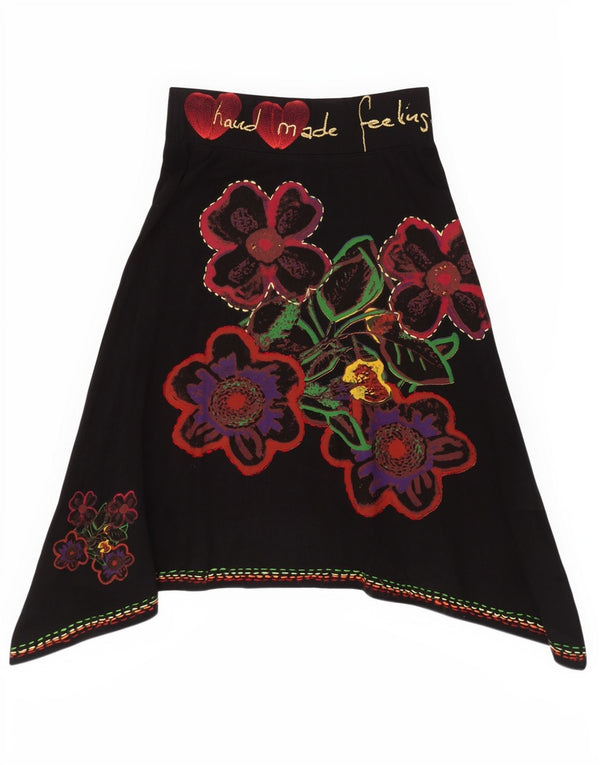 Desigual Womens Graphic A-Line Skirt Small W27 Black Floral Bohemian