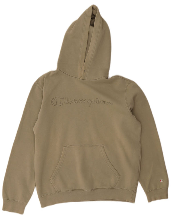Champion Mens Graphic Hoodie Jumper Medium Khaki Cotton