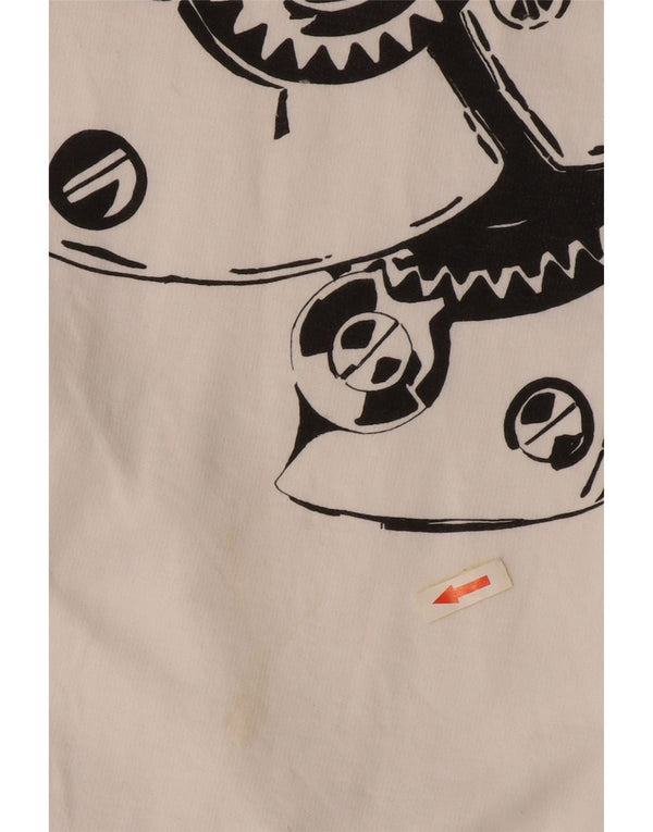 VINTAGE Mens Graphic Zip Neck Sweatshirt Jumper 2XL White Cotton