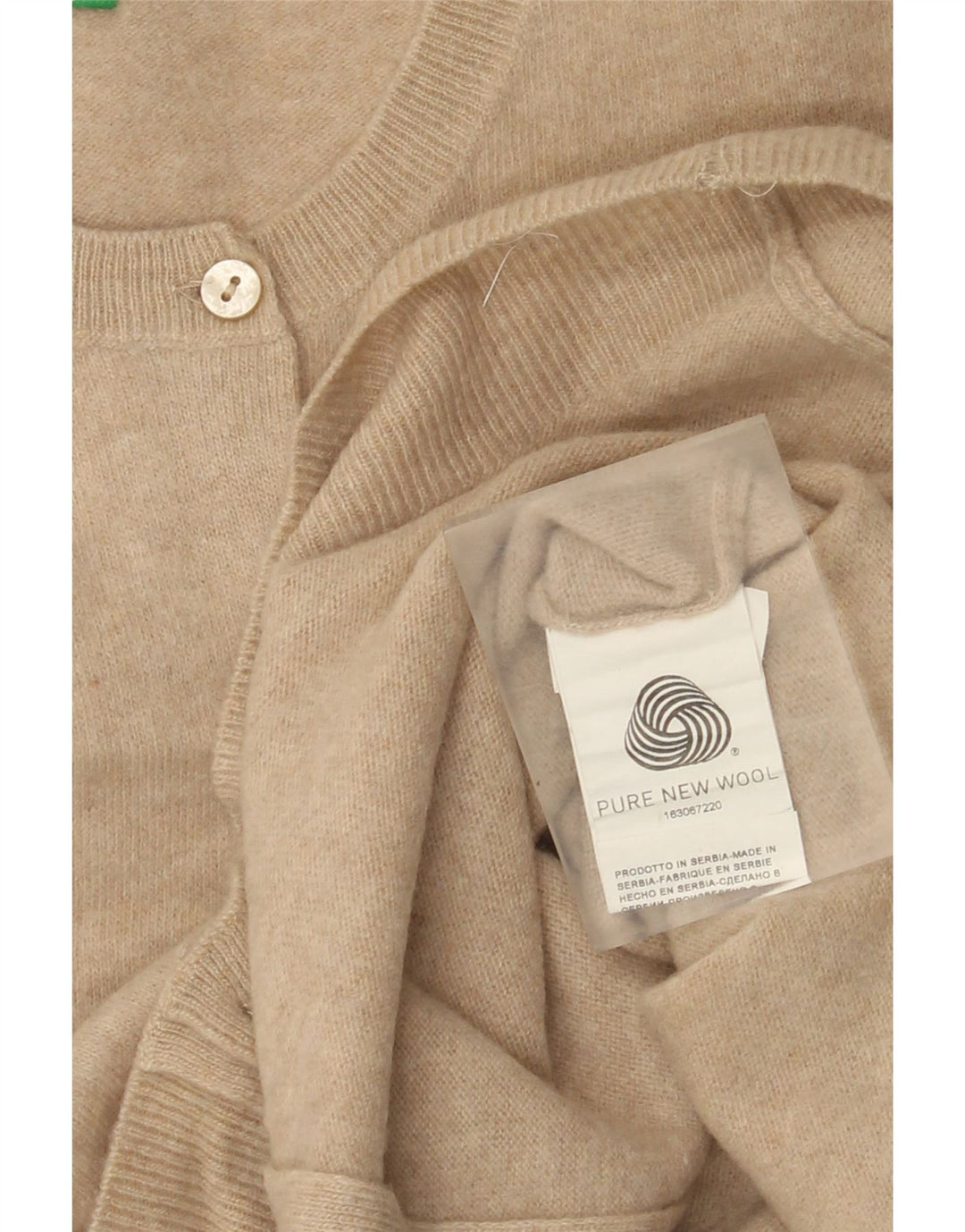 Benetton Womens Cardigan Sweater UK 12 Medium Beige New Wool