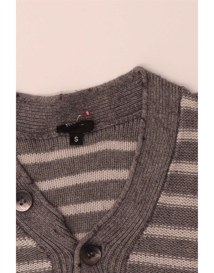 Hugo Boss Mens V-Neck Jumper Sweater Small Grey Striped Cotton