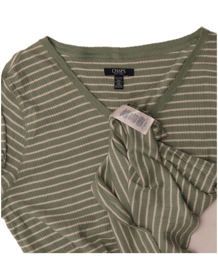 Chaps Womens Top 3/4 Sleeve UK 18 XL Green Striped Cotton
