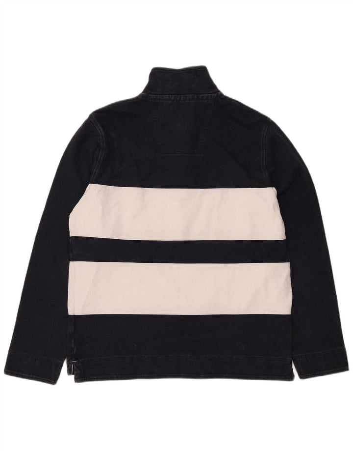 CREW CLOTHING Mens Zip Neck Sweatshirt Jumper Medium Navy Blue Striped