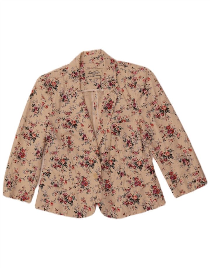 Zara Womens 1 Button Blazer Jacket UK 14 Large Off White Floral Cotton