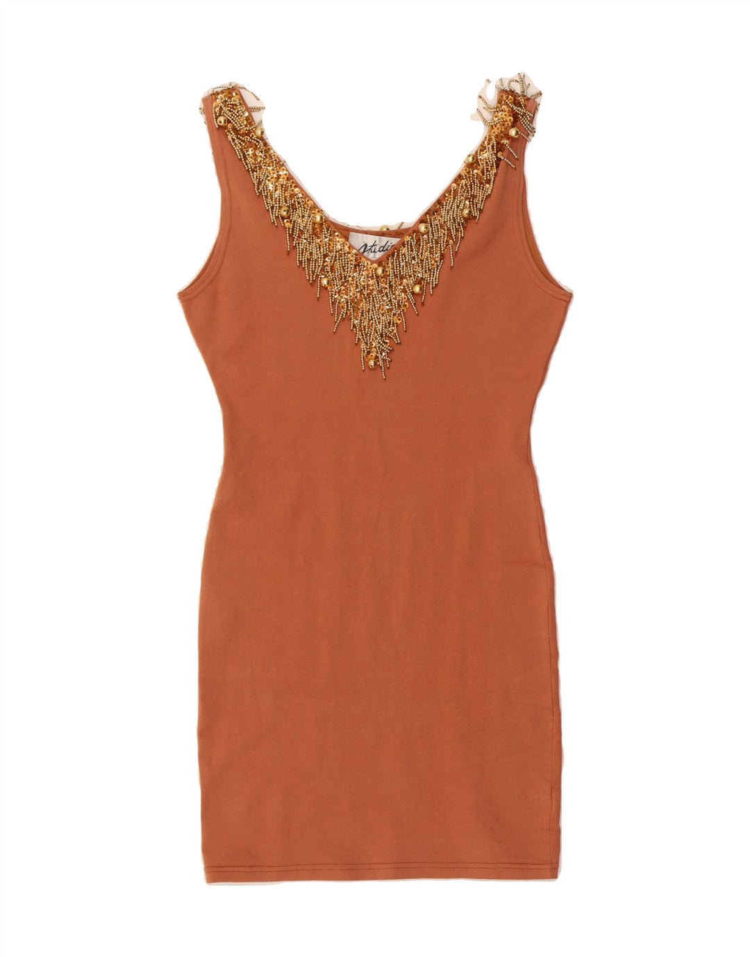 STUDIO MB Womens Sleeveless Bodycon Dress UK 12 Medium Brown Rayon Vintage Studio MB and Second-Hand Studio MB from Messina Hembry 