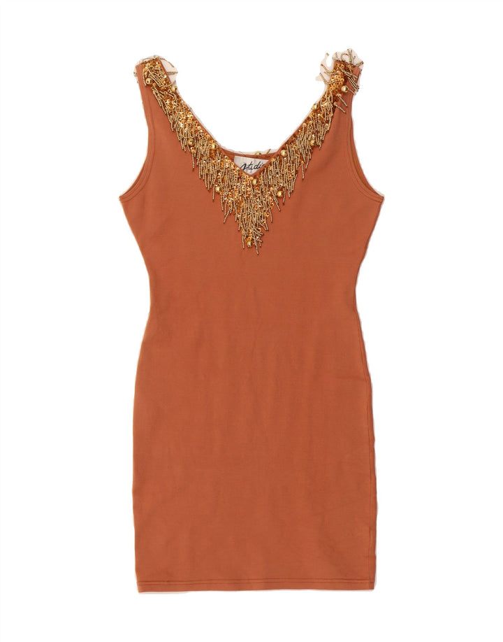 STUDIO MB Womens Sleeveless Bodycon Dress UK 12 Medium Brown Rayon Vintage Studio MB and Second-Hand Studio MB from Messina Hembry 