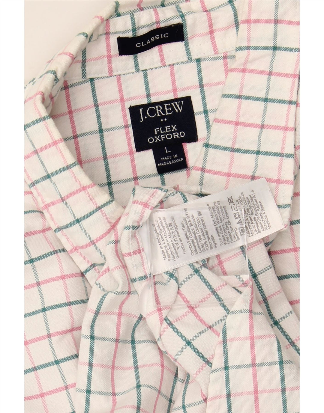 J. CREW Mens Flex Oxford Classic Fit Shirt Large White Check Cotton
