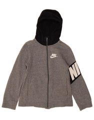 NIKE Boys Graphic Zip Hoodie Sweater 10-11 Years Medium Grey Colourblock