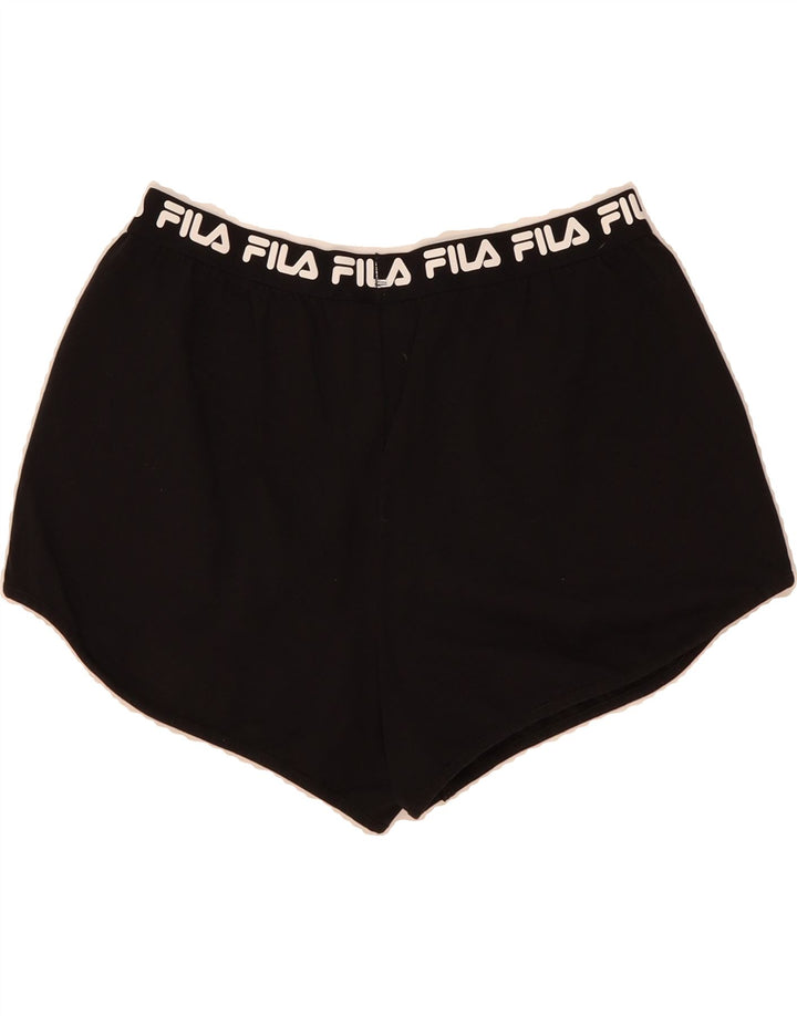 FILA Womens Graphic Sport Shorts UK 14 Medium Black Cotton Vintage Fila and Second-Hand Fila from Messina Hembry 