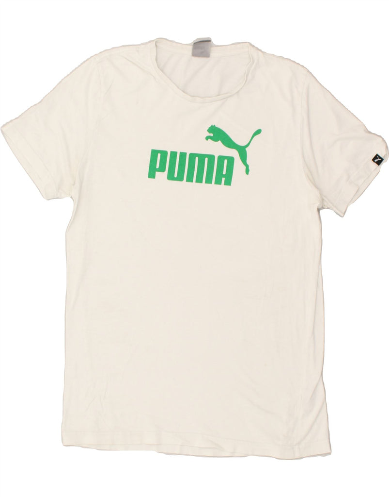 PUMA Mens Slim Graphic T-Shirt Top Large White Cotton | Vintage Puma | Thrift | Second-Hand Puma | Used Clothing | Messina Hembry 