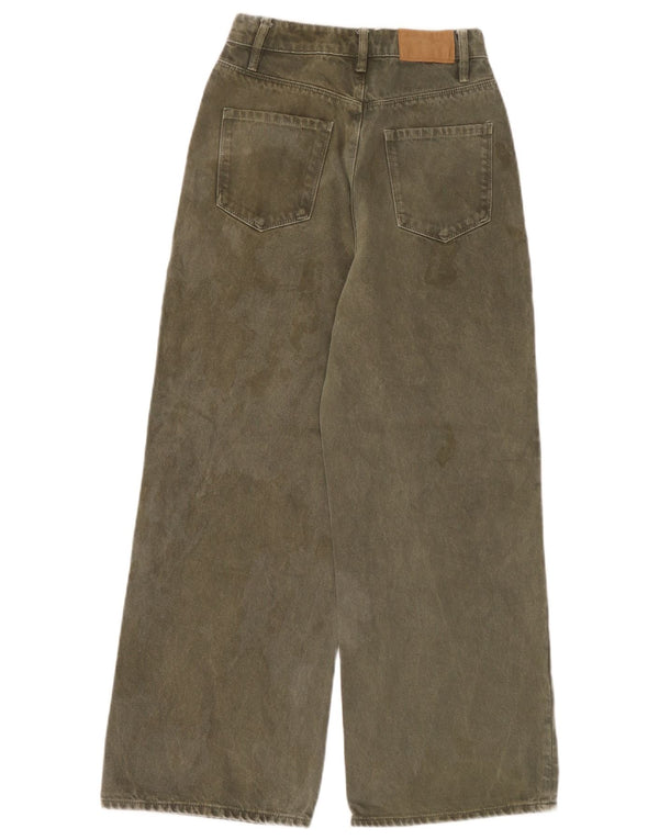 Zara Womens High Waist Wide Leg Jeans EU 34 2XS W24 L26 Khaki
