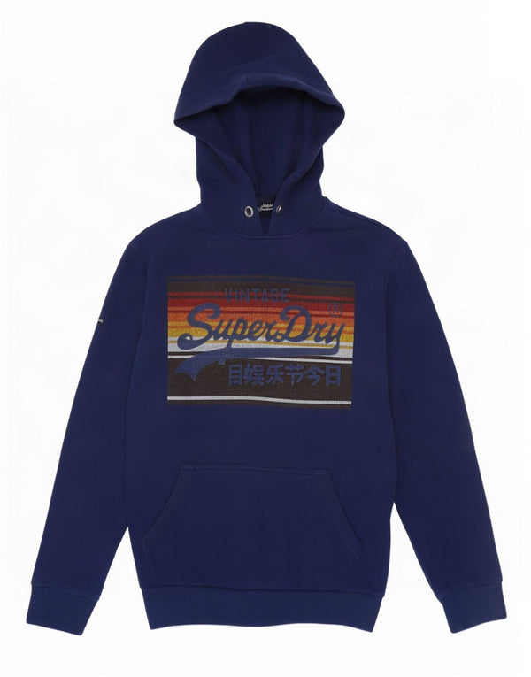 Superdry Mens Graphic Hoodie Jumper Medium Navy Blue Cotton
