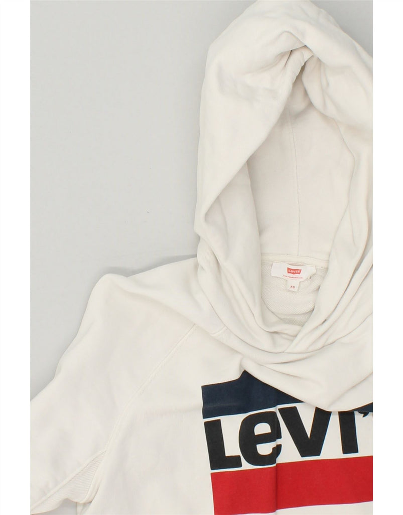 LEVI'S Womens Graphic Hoodie Jumper UK 6 XS White Cotton | Vintage Levi's | Thrift | Second-Hand Levi's | Used Clothing | Messina Hembry 