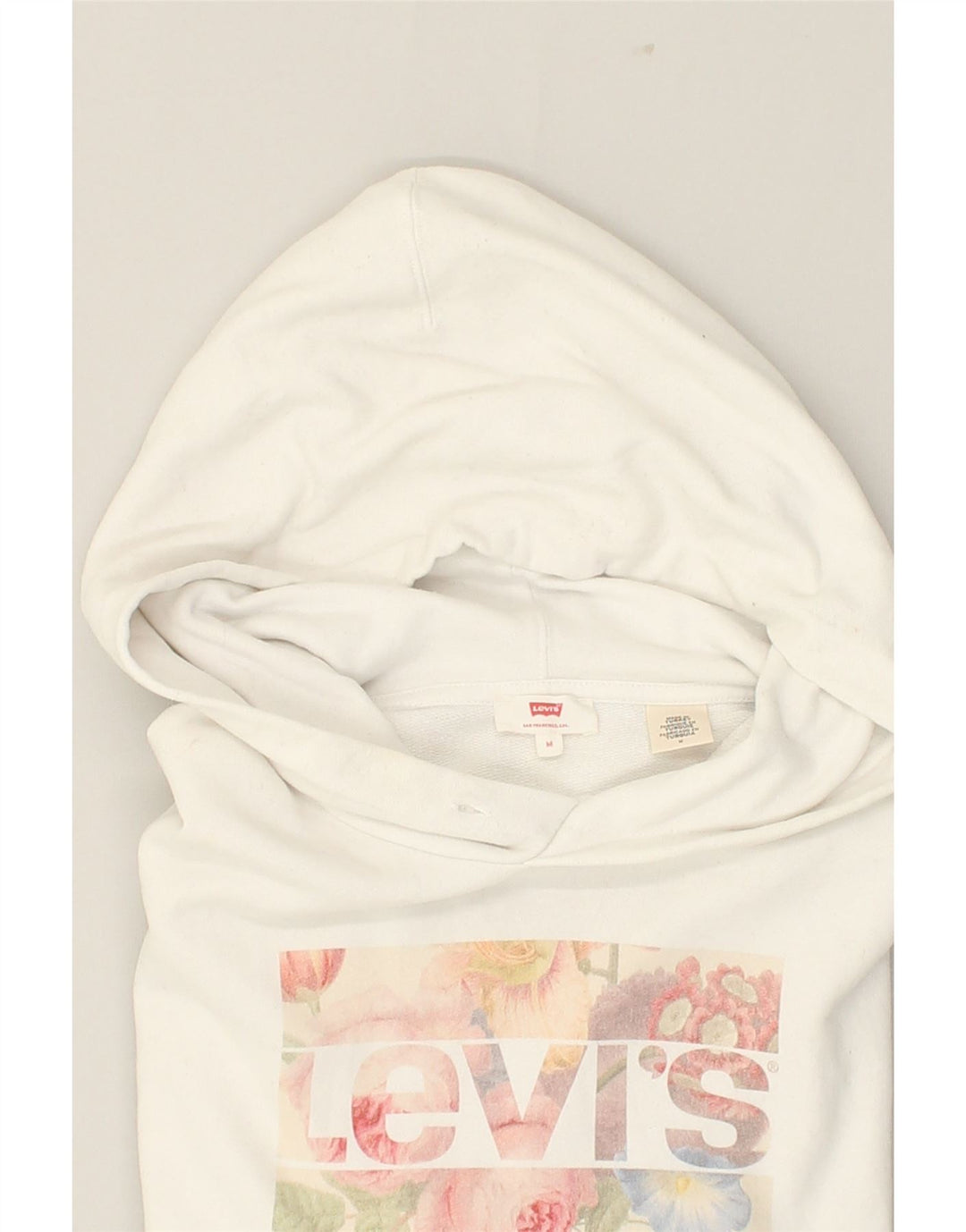 LEVI'S Womens Graphic Hoodie Jumper UK 12 Medium White Cotton | Vintage Levi's | Thrift | Second-Hand Levi's | Used Clothing | Messina Hembry 