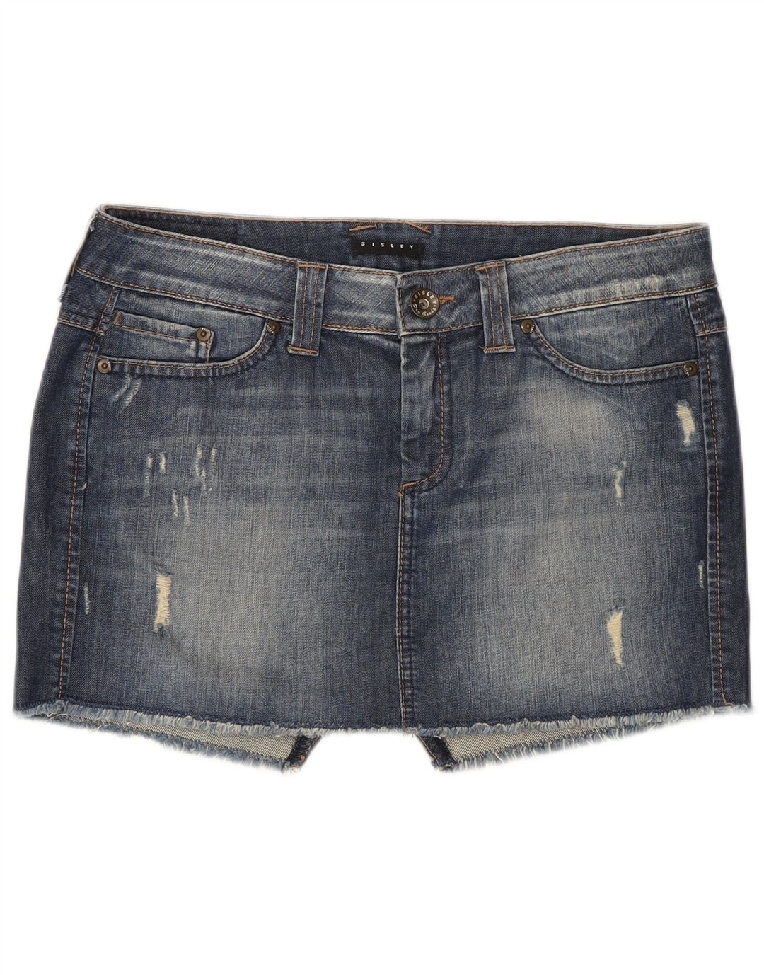 Sisley Womens Distressed Mini Denim Skirt W29 Medium Blue Cotton