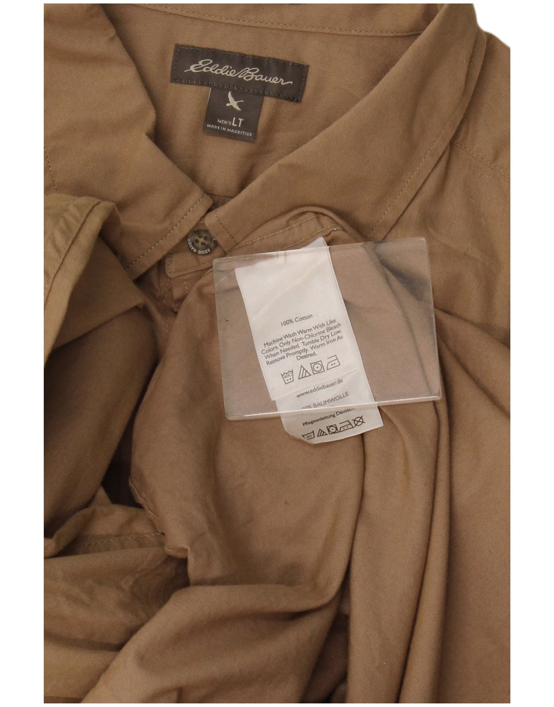 Eddie Bauer Mens Tall Shirt Large Beige Cotton