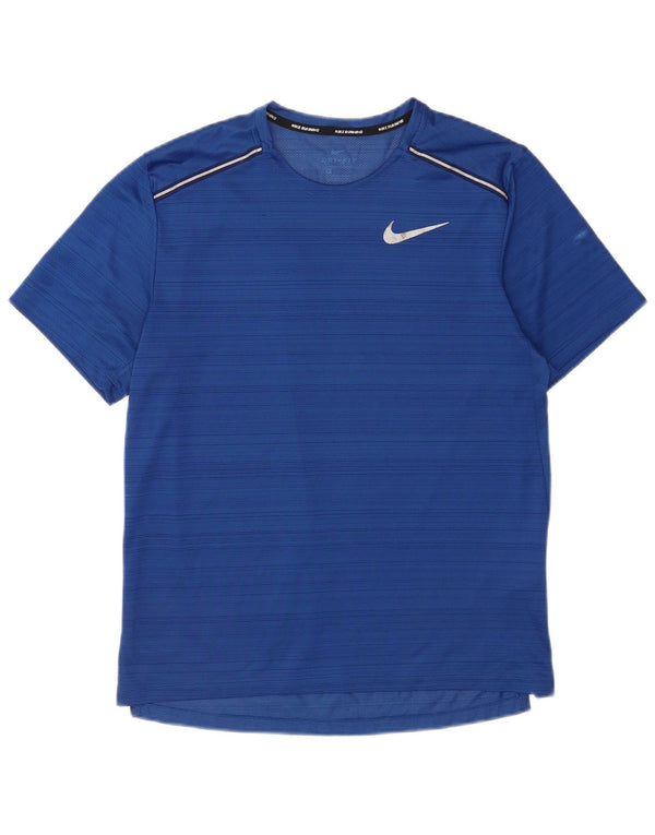Nike Mens Dri Fit T-Shirt Top Medium Blue Striped Polyester