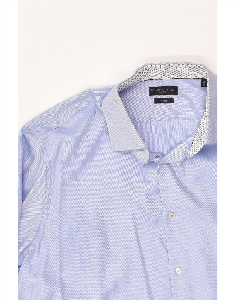 TOMMY HILFIGER Mens Tailored Fitted Shirt Size 16 41 Large Blue Cotton | Vintage Tommy Hilfiger | Thrift | Second-Hand Tommy Hilfiger | Used Clothing | Messina Hembry 