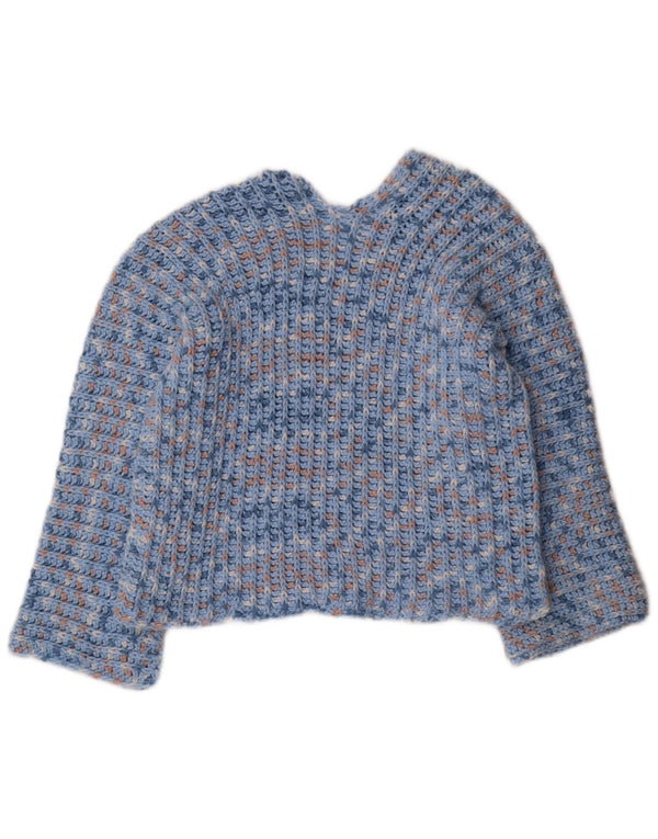 Vintage Womens V-Neck Jumper Sweater UK 12 Medium Blue Flecked