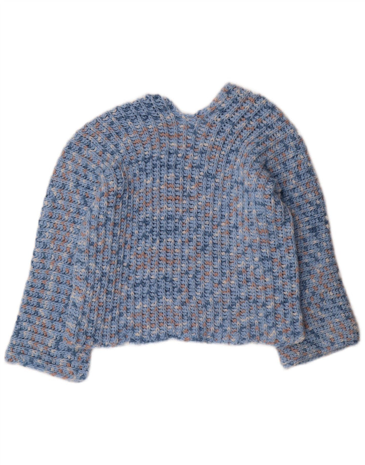 Vintage Womens V-Neck Jumper Sweater UK 12 Medium Blue Flecked