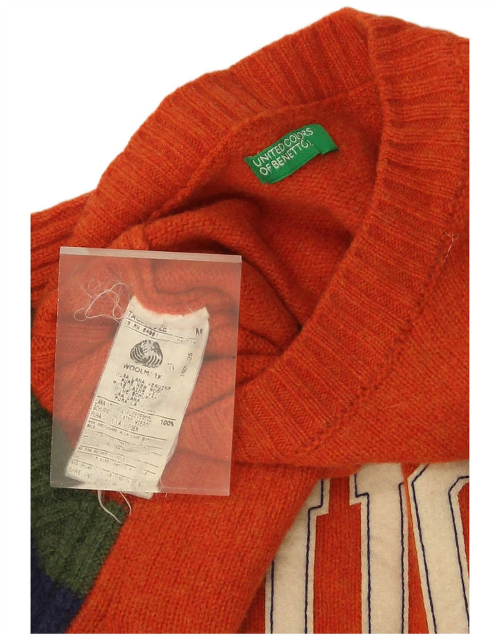 Benetton Womens Crew Neck Jumper Sweater UK 12 Medium Orange Striped