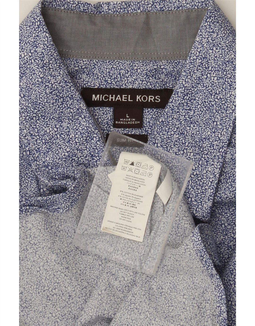 MICHAEL KORS Mens Slim Fit Shirt Large Blue Floral Cotton