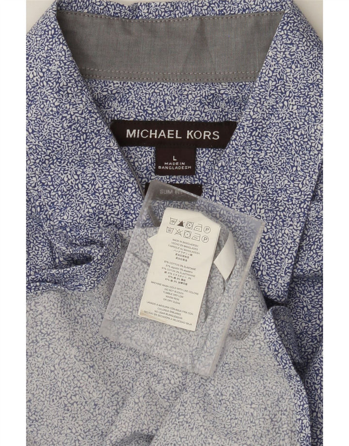 MICHAEL KORS Mens Slim Fit Shirt Large Blue Floral Cotton