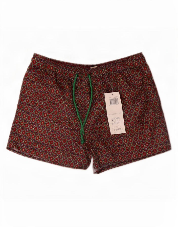 Vintage Mens Swimming Shorts Medium Brown Geometric Polyester