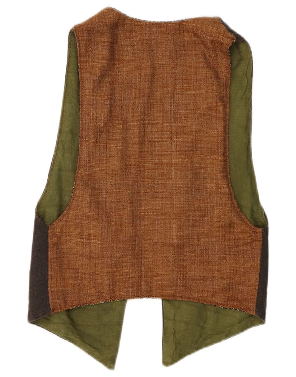Vintage Womens Reversible OPEN Waistcoat UK 6 XS Green