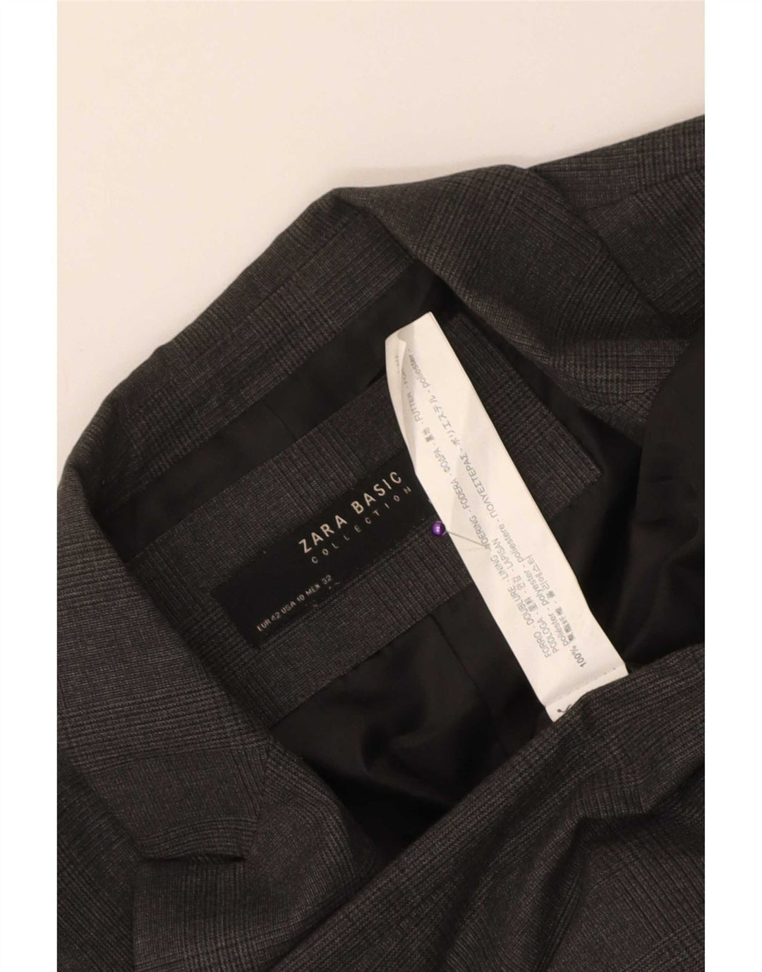 Zara Womens 1 Button Blazer Jacket EU 42 Large Grey Check Polyester