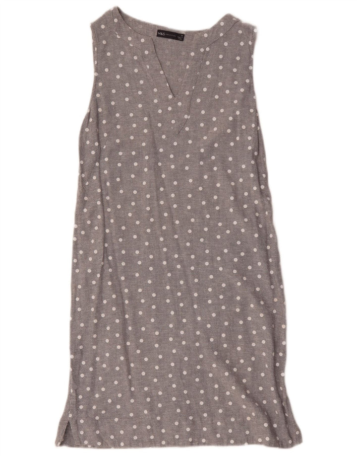 Marks & Spencer Womens Sleeveless Shift Dress UK 10 Small Grey Spotted
