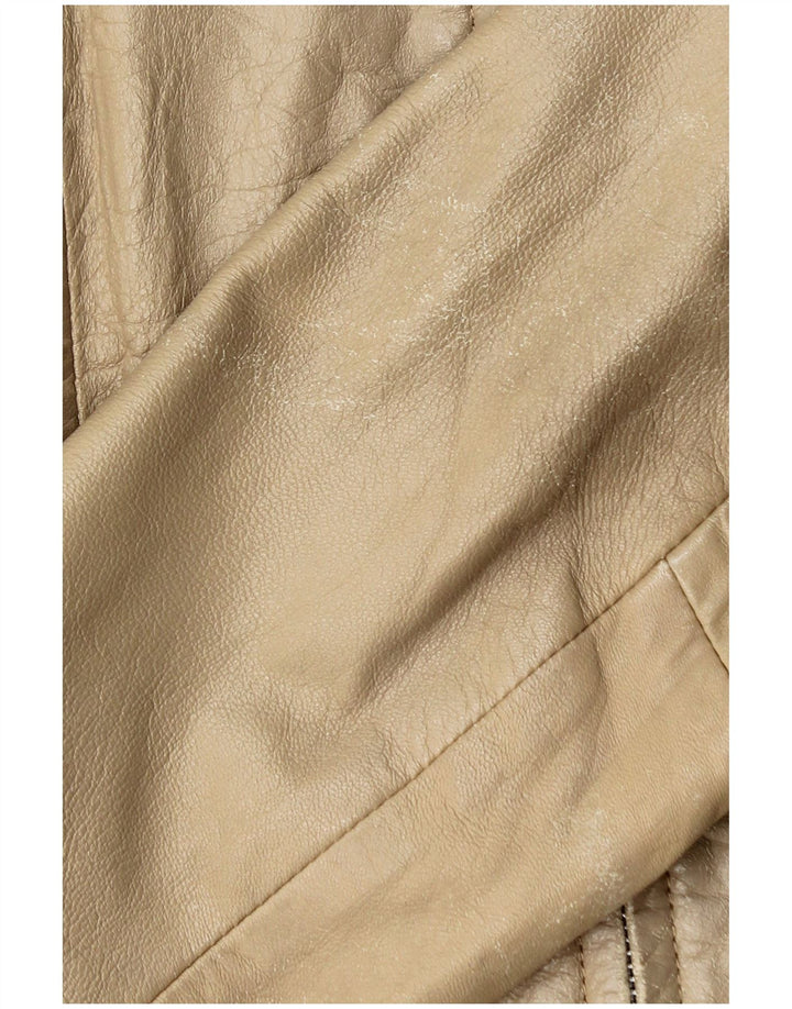 Zara Womens Crop Leather Jacket UK 14 Large Beige Leather
