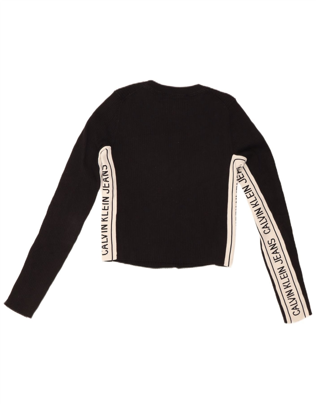 CALVIN KLEIN JEANS Womens Graphic Top Long Sleeve UK 10 Small Black