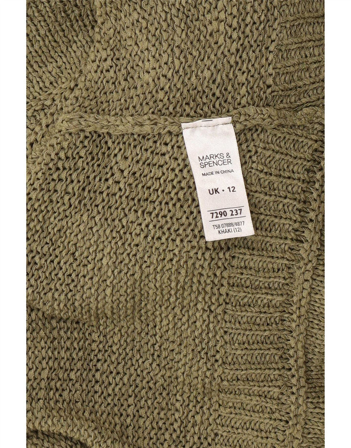 Marks & Spencer Womens 3/4 Sleeve Cardigan Sweater UK 12 Medium Khaki