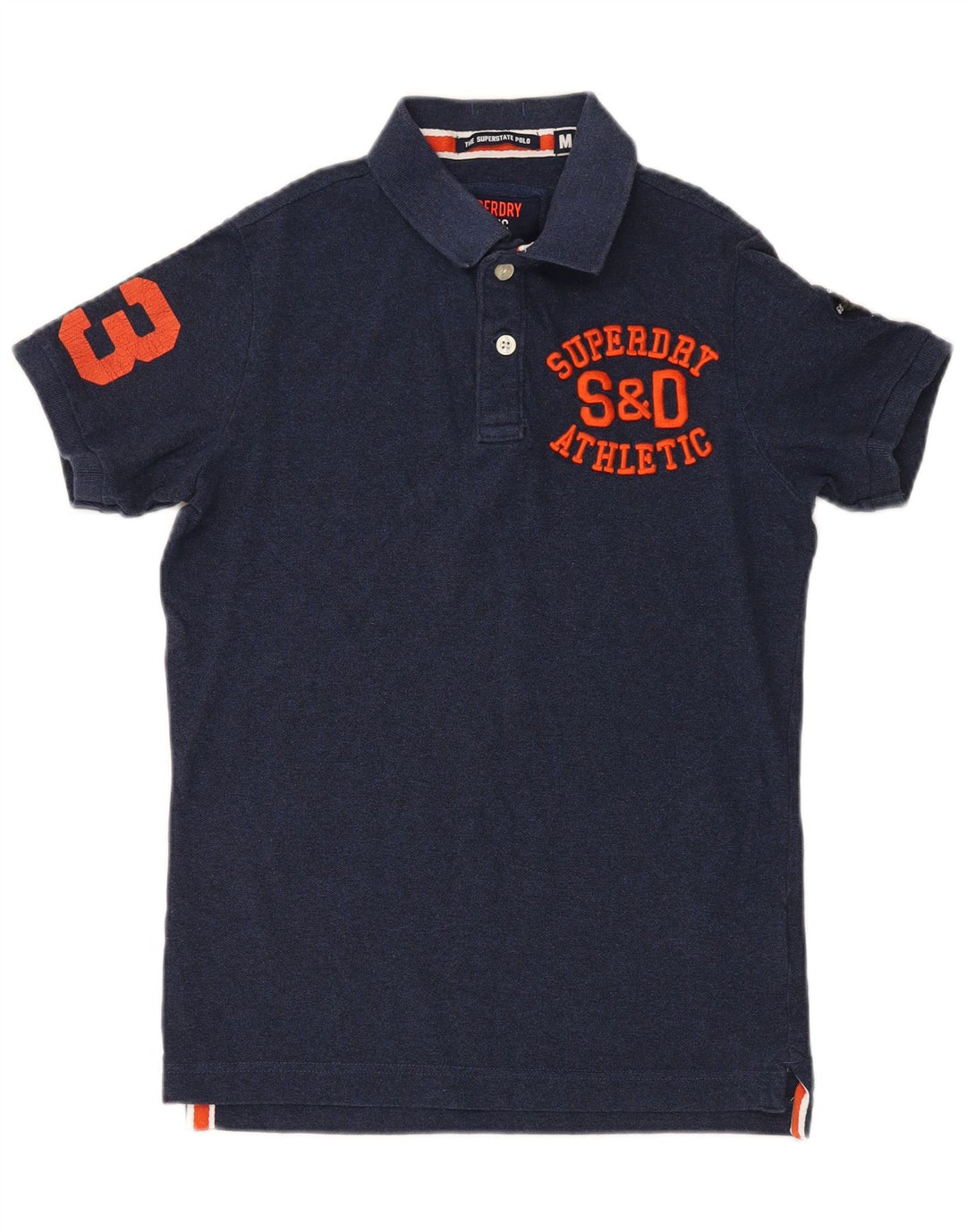 Superdry Mens Graphic Polo Shirt Medium Navy Blue Cotton