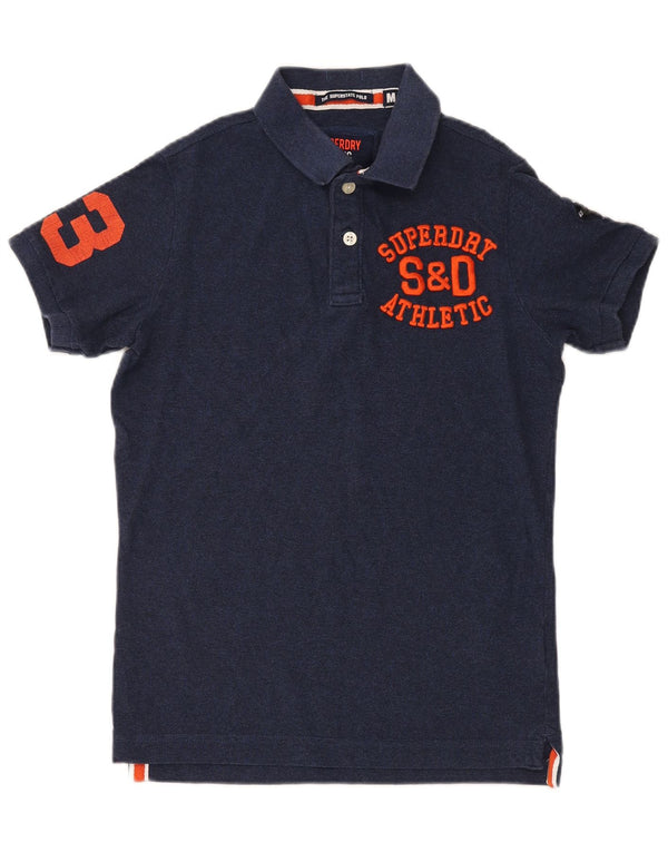 Superdry Mens Graphic Polo Shirt Medium Navy Blue Cotton