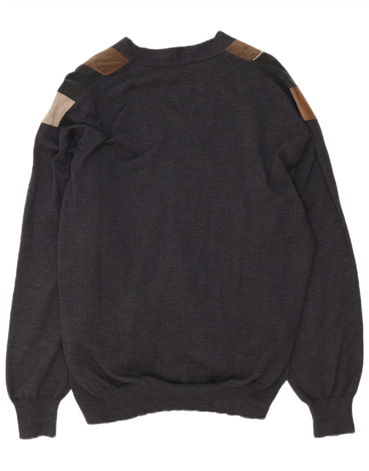 DALMINE Mens Suede Cardigan Sweater IT 52 Large Grey Colourblock