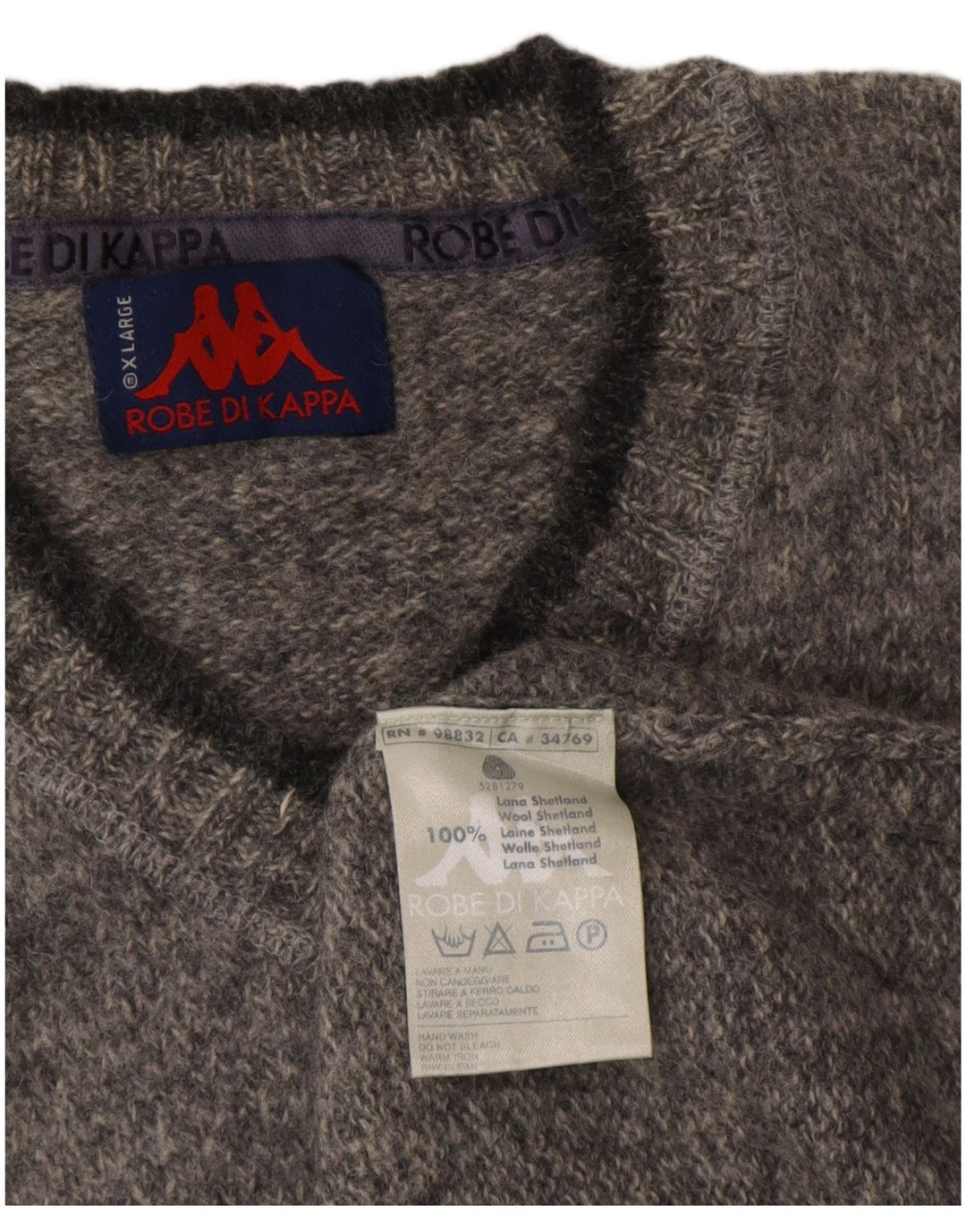 Kappa Mens V-Neck Jumper Sweater XL Grey Flecked Wool