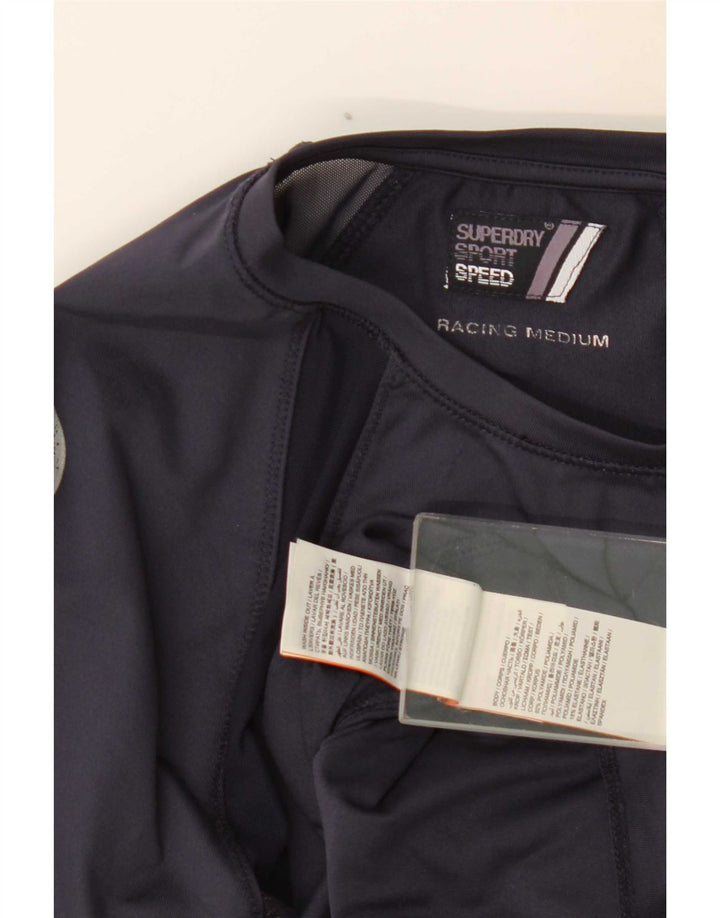 Superdry Womens Graphic Top Long Sleeve UK 12 Medium Navy Blue Colourblock