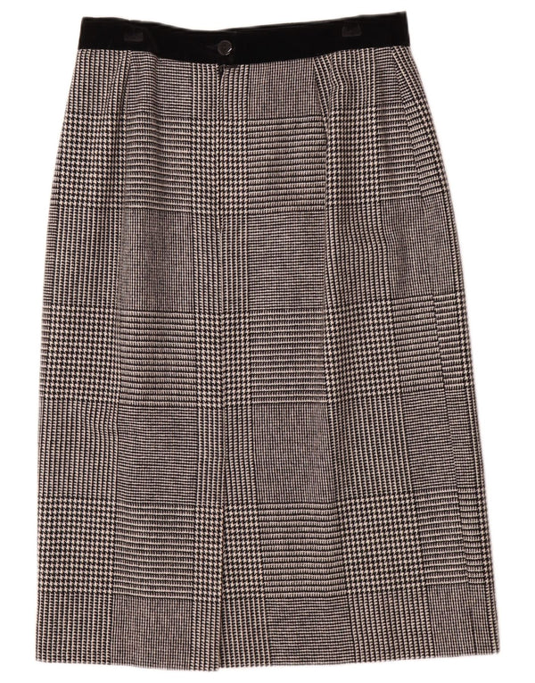 Louis Feraud Womens Midi Skirt UK 16 Large W30 Grey Houndstooth Wool