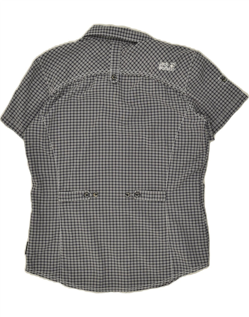 JACK WOLFSKIN Womens Short Sleeve Shirt UK 12/14 Medium Grey Check Vintage Jack Wolfskin and Second-Hand Jack Wolfskin from Messina Hembry 