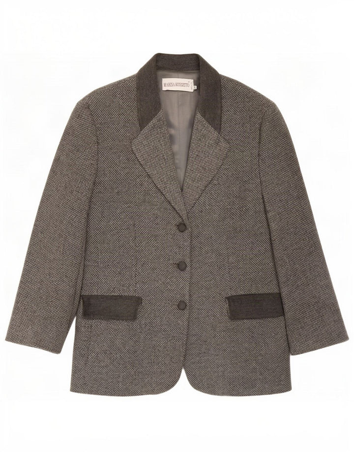 Vintage Womens 3 Button Blazer Jacket IT 48 XL Grey Herringbone Wool