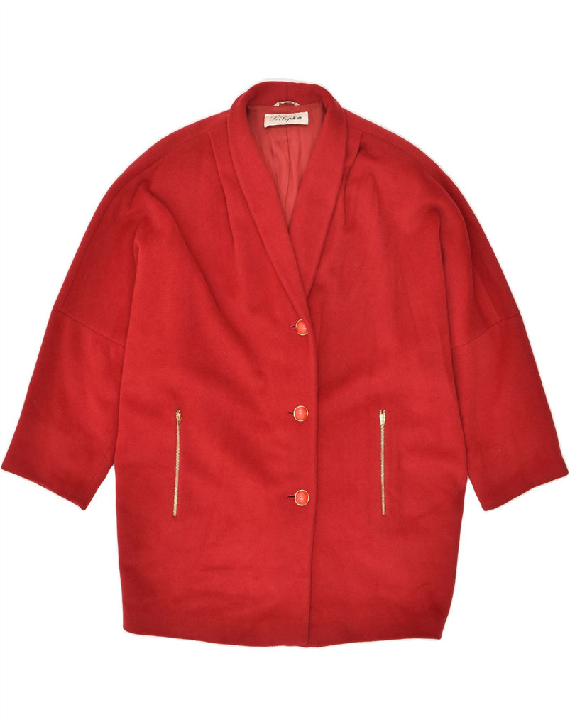 LES COPAINS Womens Oversized Overcoat IT 42 Medium Red Wool | Vintage Les Copains | Thrift | Second-Hand Les Copains | Used Clothing | Messina Hembry 