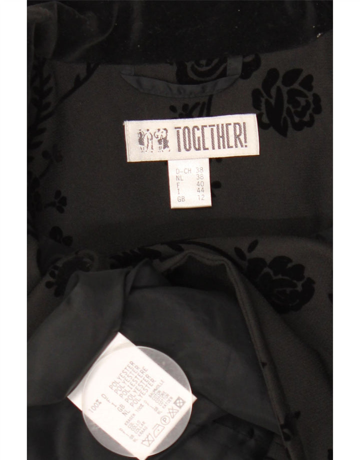 Together Womens Longline 2 Button Blazer Jacket UK 12 Medium Black Floral