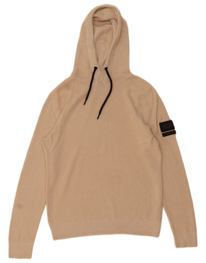 Jack & Jones Mens Hooded Jumper Sweater Small Beige Cotton
