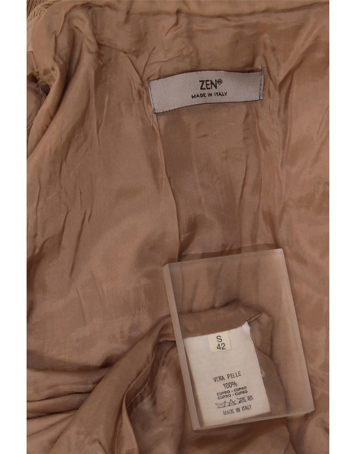 Zen Womens Crop Leather Jacket UK 8 Small Brown Leather
