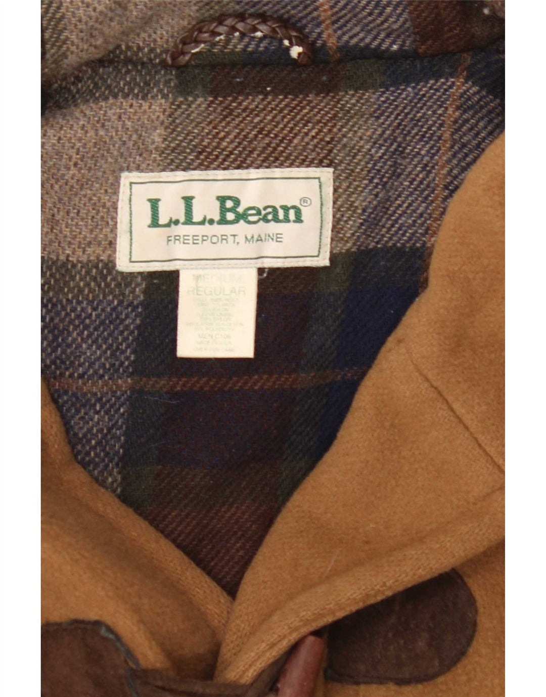 L.L.Bean Mens Hooded Duffle Coat UK 38 Medium Beige Wool
