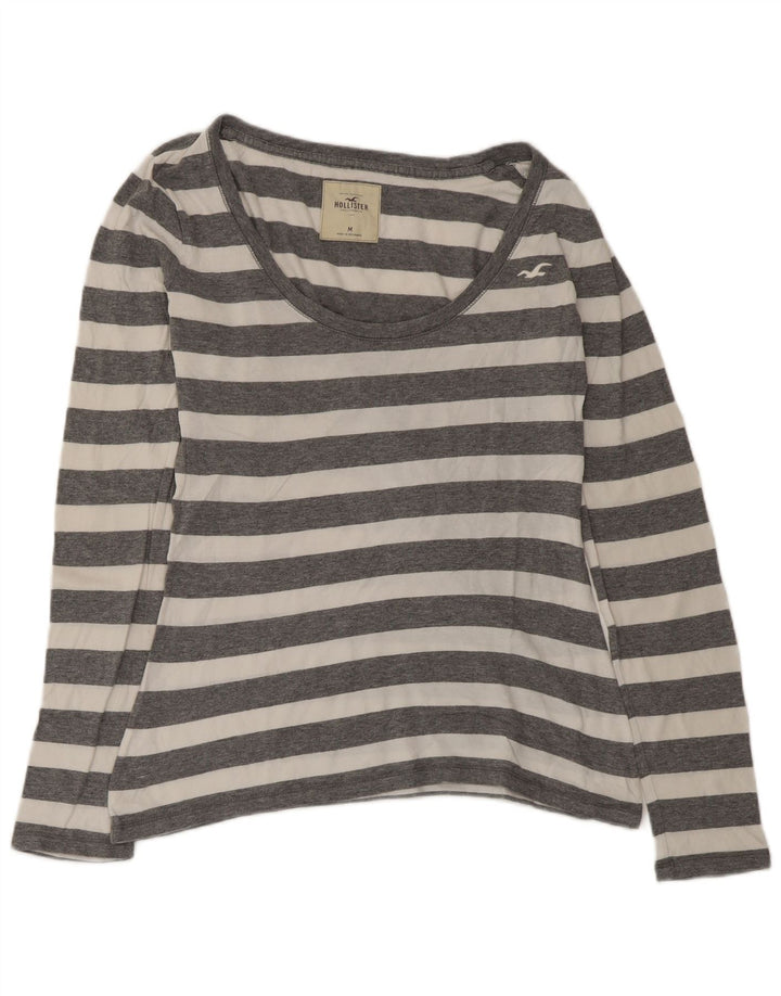 Hollister Womens Top Long Sleeve UK 12 Medium Grey Striped