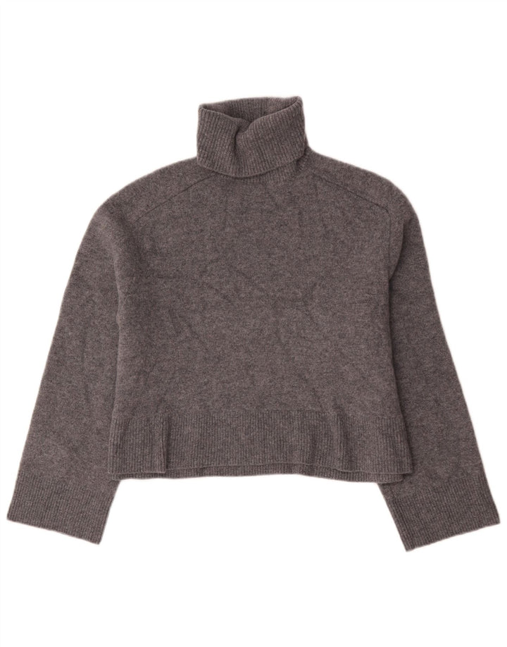 Zara Womens Crop Oversized Roll Neck Jumper Sweater UK 10 Small Grey Wool