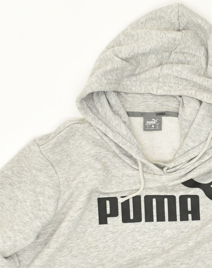 PUMA Womens Graphic Hoodie Jumper UK 12 Medium Grey Cotton | Vintage Puma | Thrift | Second-Hand Puma | Used Clothing | Messina Hembry 